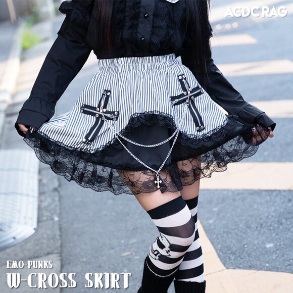 ACDC RAG W Cross Gothic Punk Skirt - Picture 3 of 7